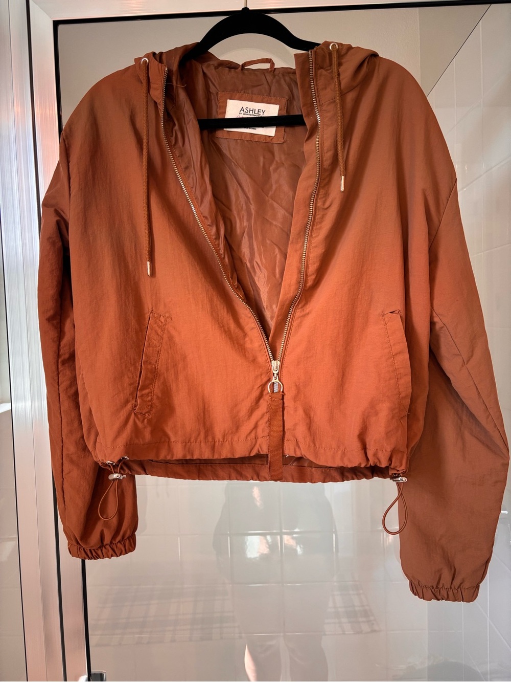 Ashley By 26 International Women's Rust-Orange Hooded Zip Bomber Jacket